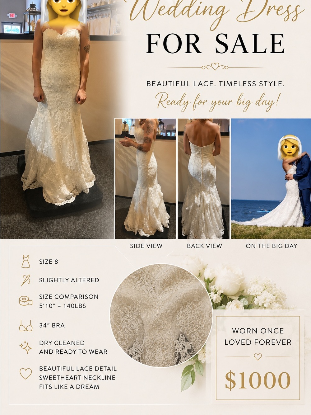 Lace Sweetheart Wedding Gown in Ivory